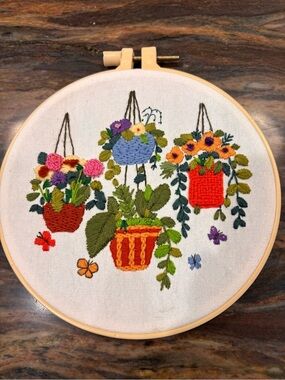 Colorful 5” Hand-Embroidered Hanging Planters Hoop